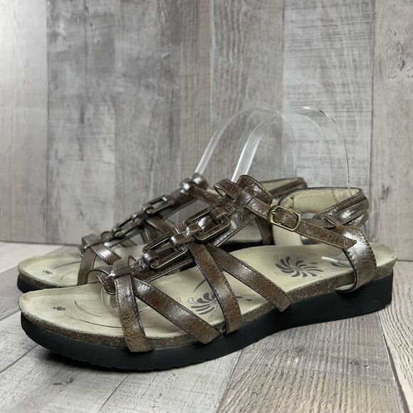 Abeo Biosystem Women's Strappy Sandal Leather Ankle Strap Buckle Brown Size 10 - Picture 1 of 15